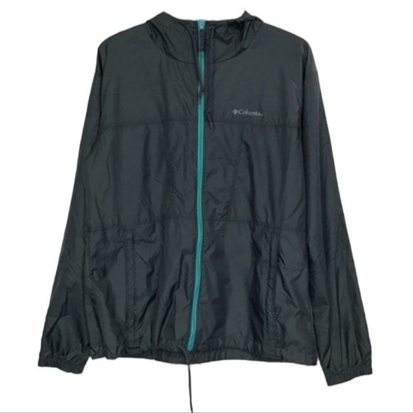 Columbia Lightweight Hooded Rain Jacket Windbreaker Black L - Picture 1 of 8